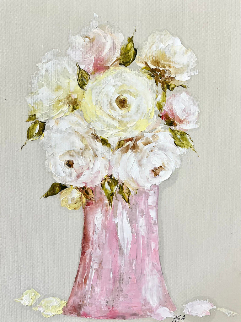 Roses in a Pink Jar 9x12"