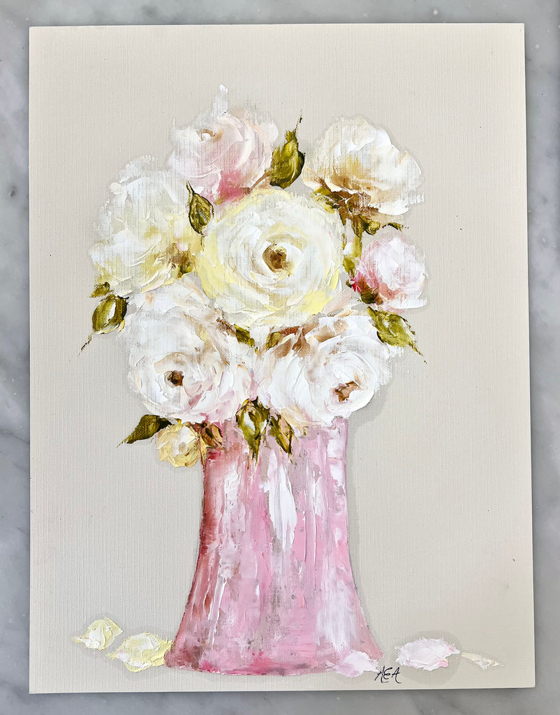 Roses in a Pink Jar 9x12"