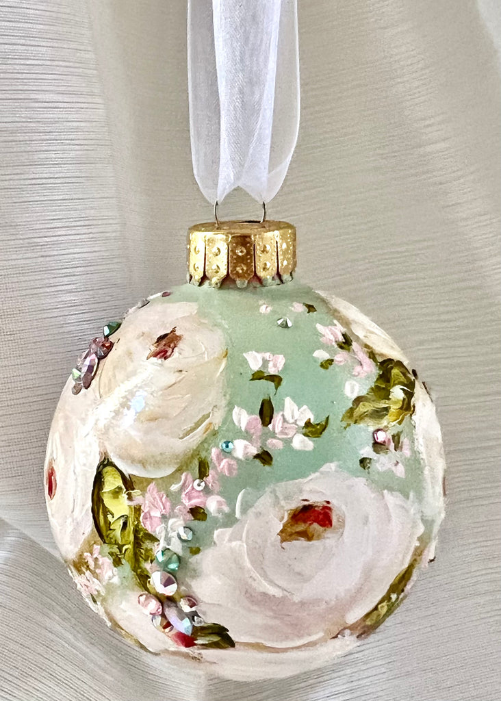 Mint Green with pink Roses #29 Ornament 3"