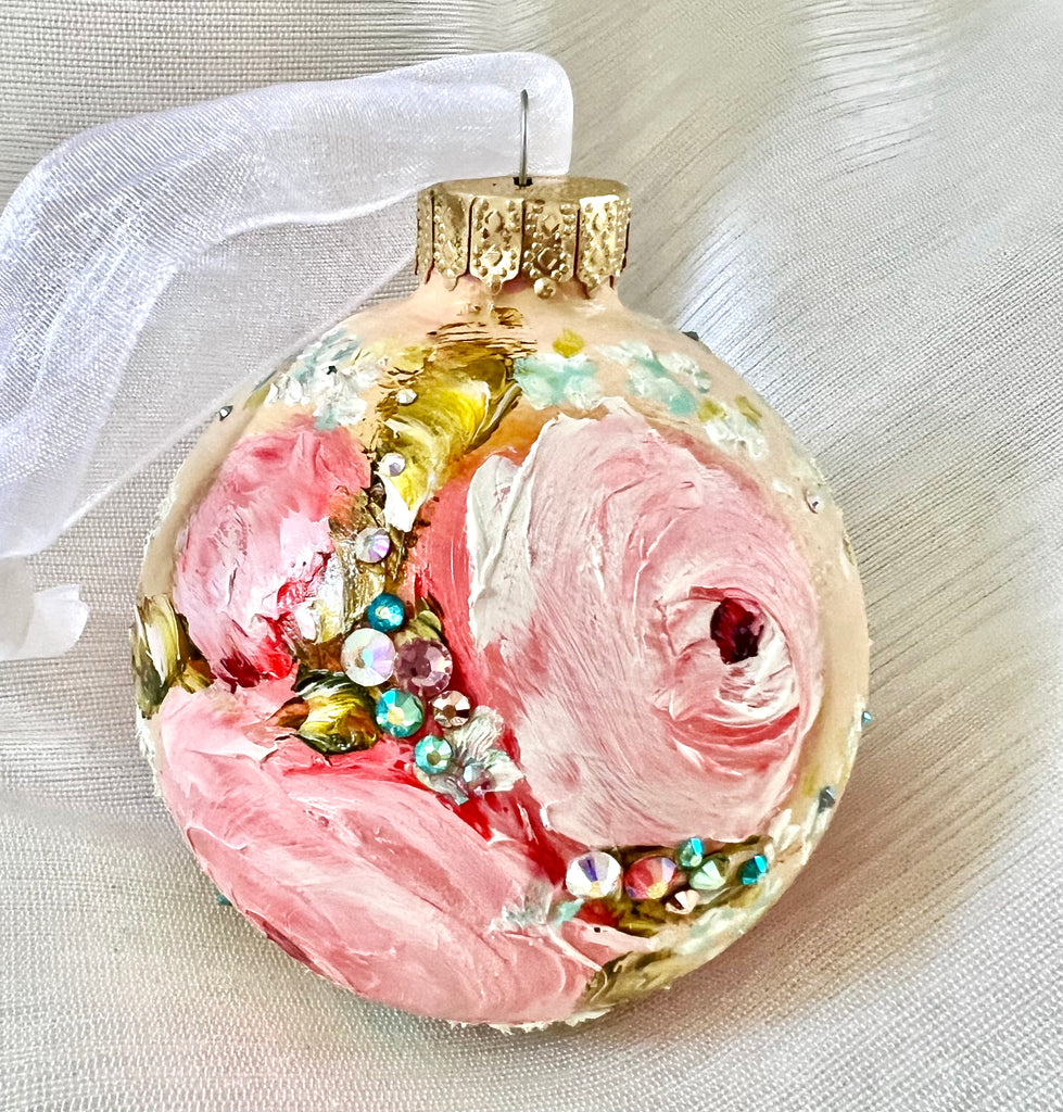 Pale Yellow with Pink Roses #17 Ornament 3"