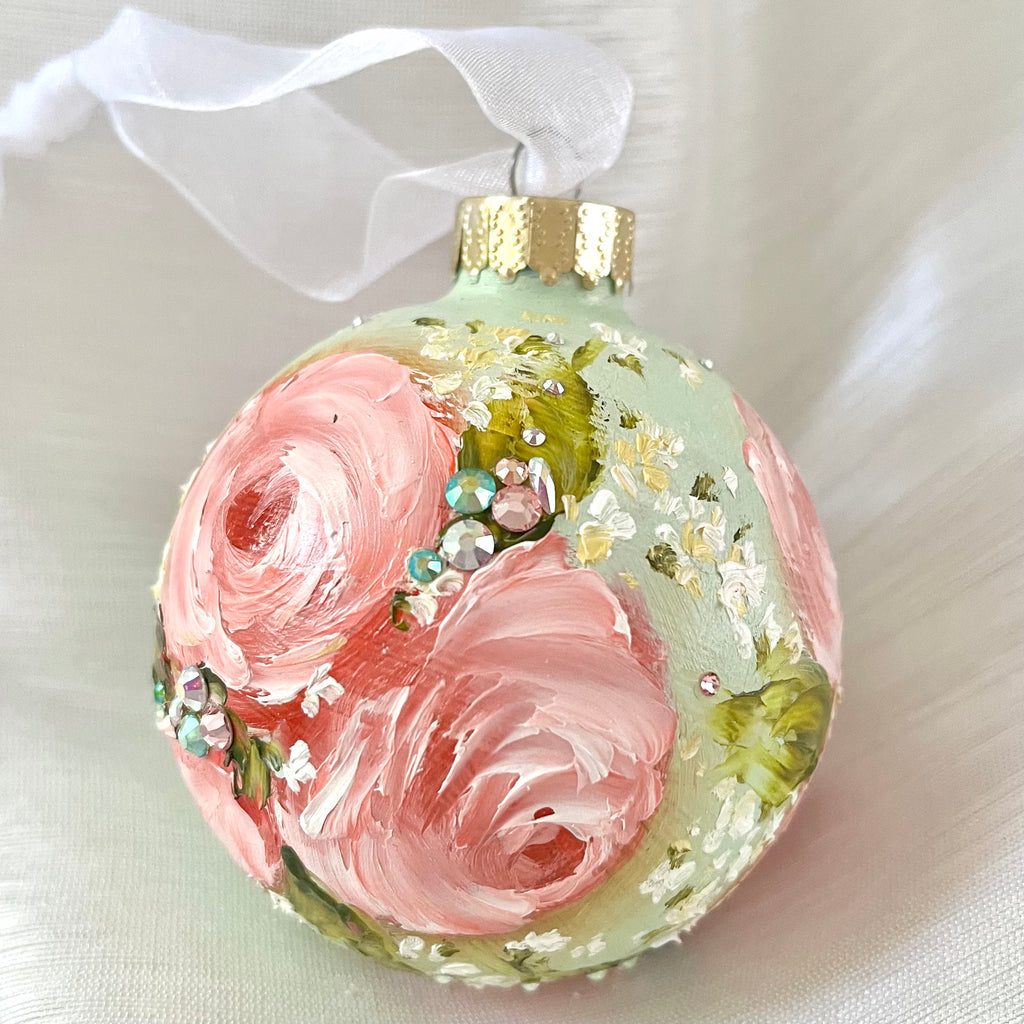 Mint Green with Pink Roses #9 Ornament 3"