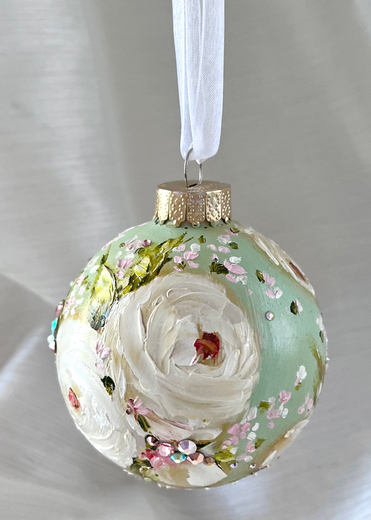 Mint Green with White Roses #27 Ornament 3"