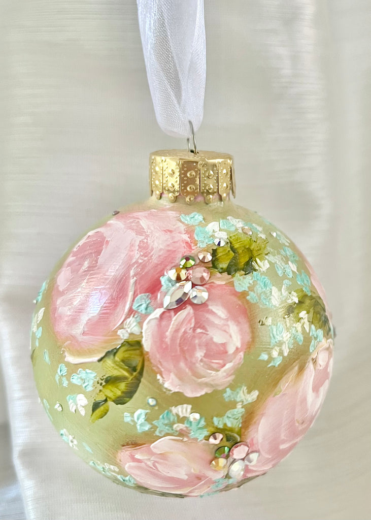 Pale Green with Pink Roses #15 Ornament 3"