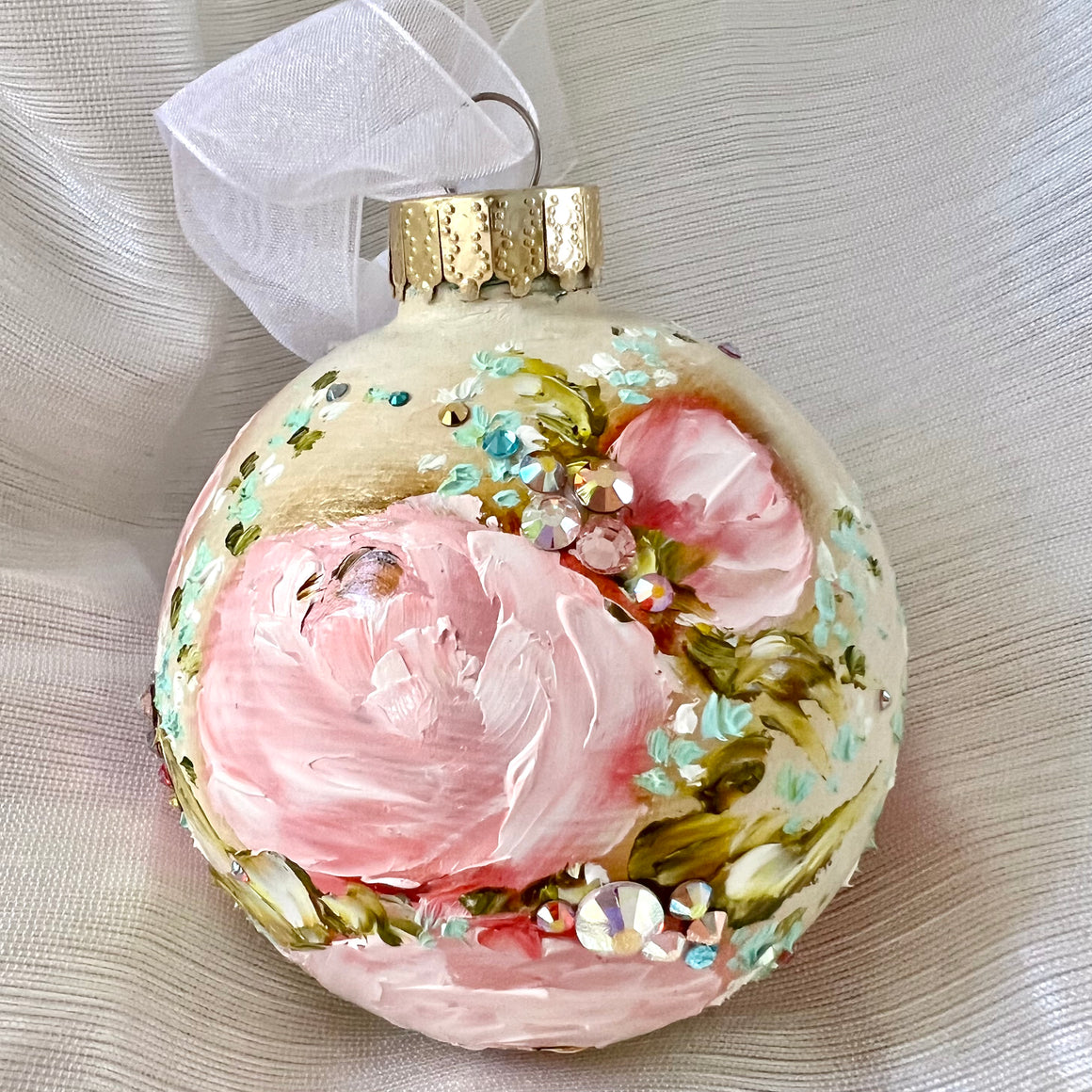 Beige with Pink Roses #31 Ornament 3"