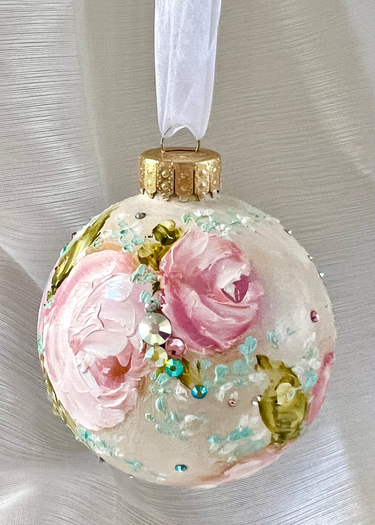 Beige with Pink Roses #25 Ornament 3"
