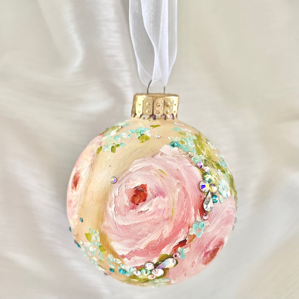 Yellow with Pink Roses #3 Ornament 3"
