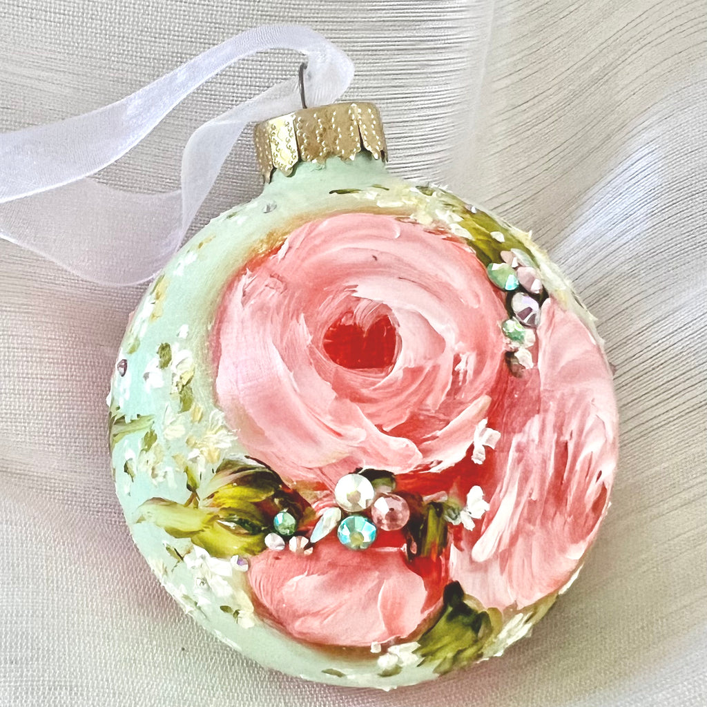 Mint Green with Pink Roses #9 Ornament 3"