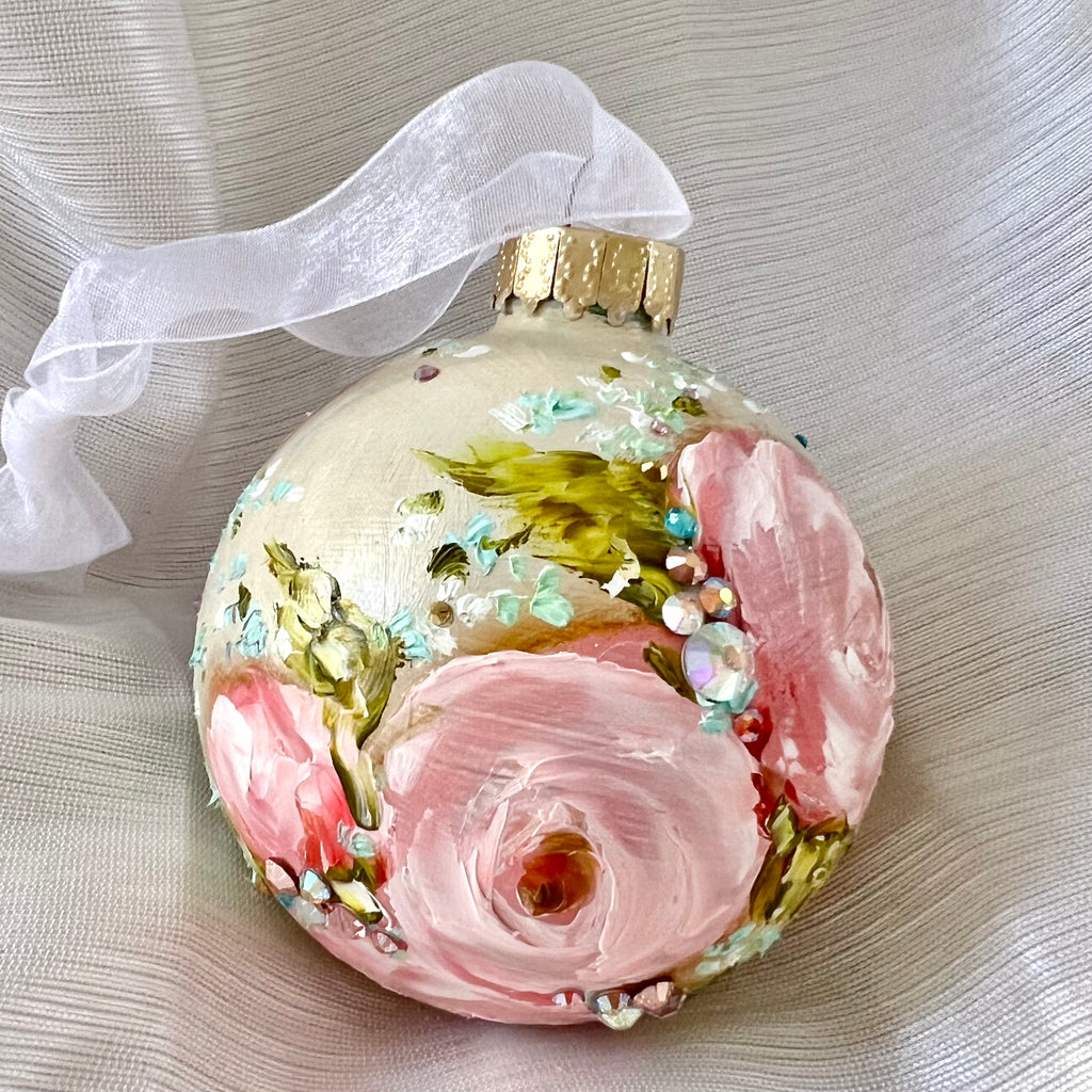 Beige with Pink Roses #31 Ornament 3"