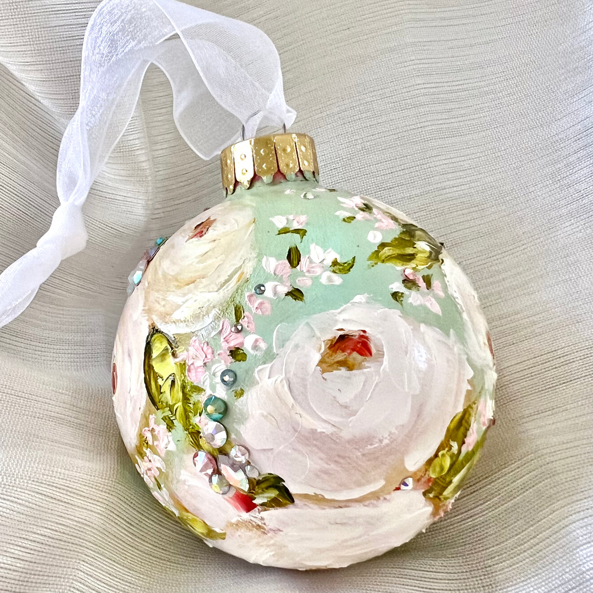 Mint Green with pink Roses #29 Ornament 3"