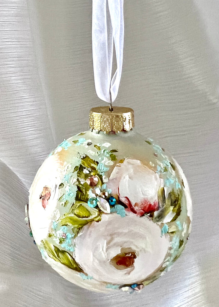 Mint Green with White Roses #28 Ornament 3"