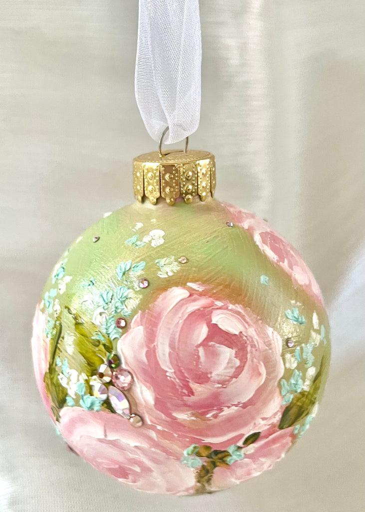 Pale Green with Pink Roses #15 Ornament 3"