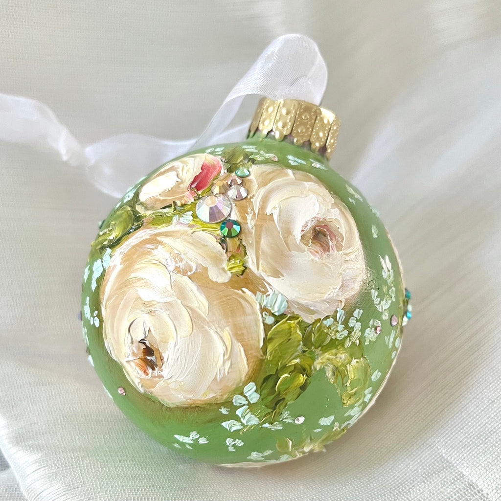 Green with Yellow Roses #13 Ornament 3"