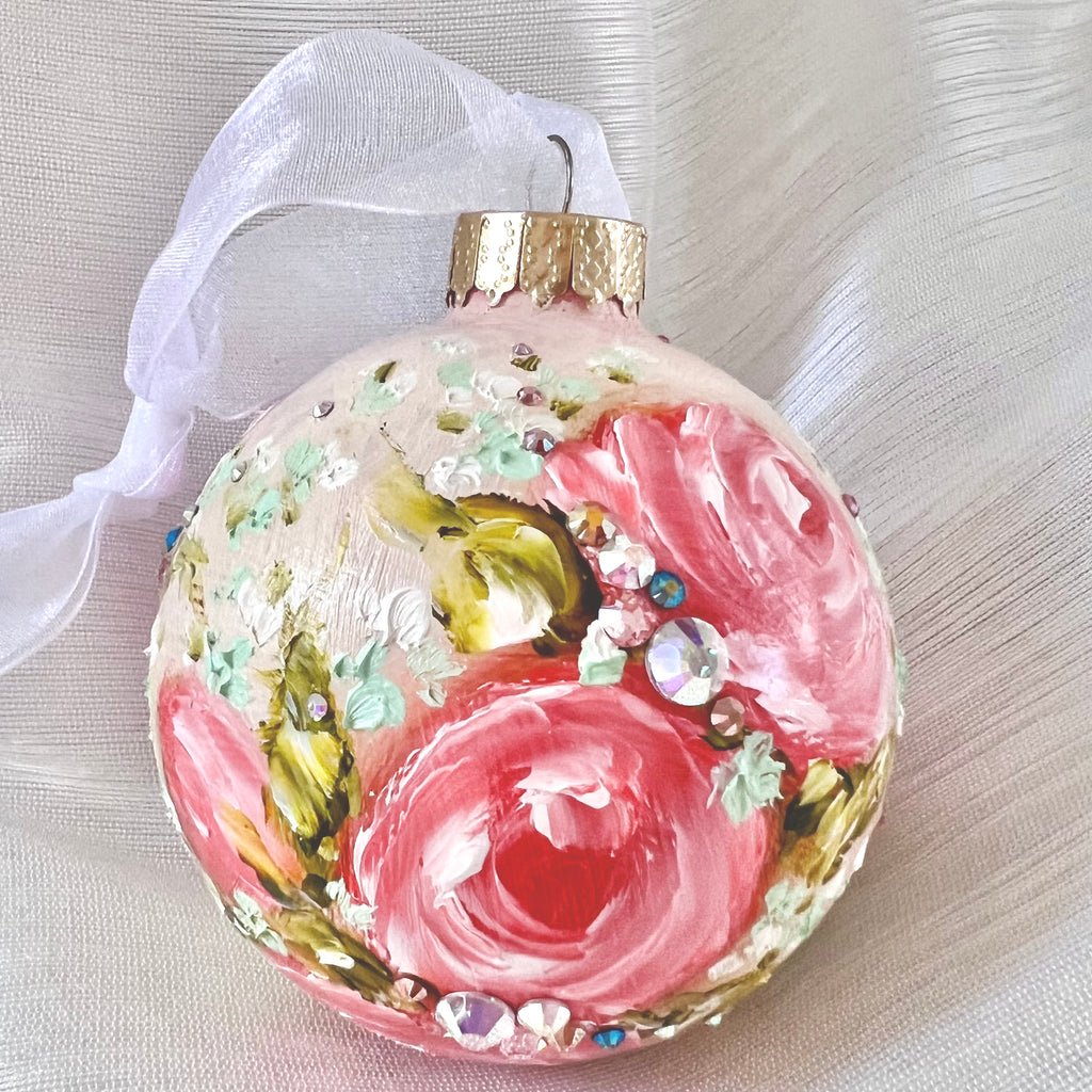 Pale Yellow with Pink Roses #11 Ornament 3"
