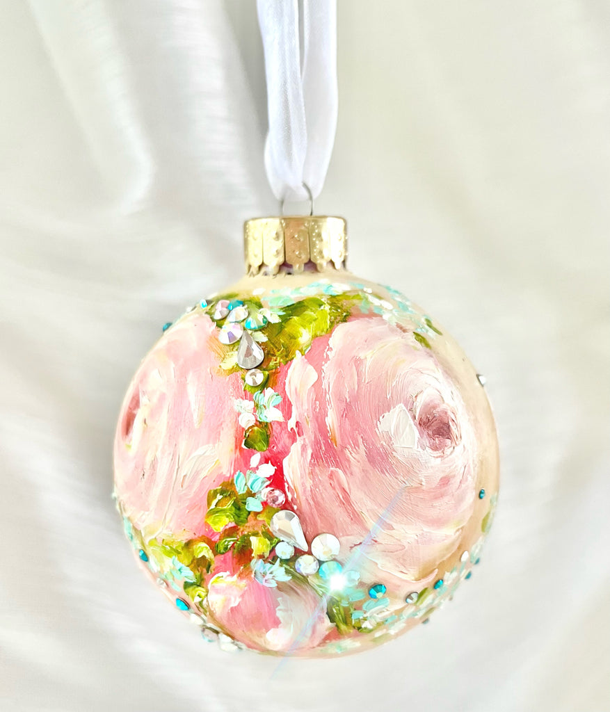 Yellow with Pink Roses #3 Ornament 3"