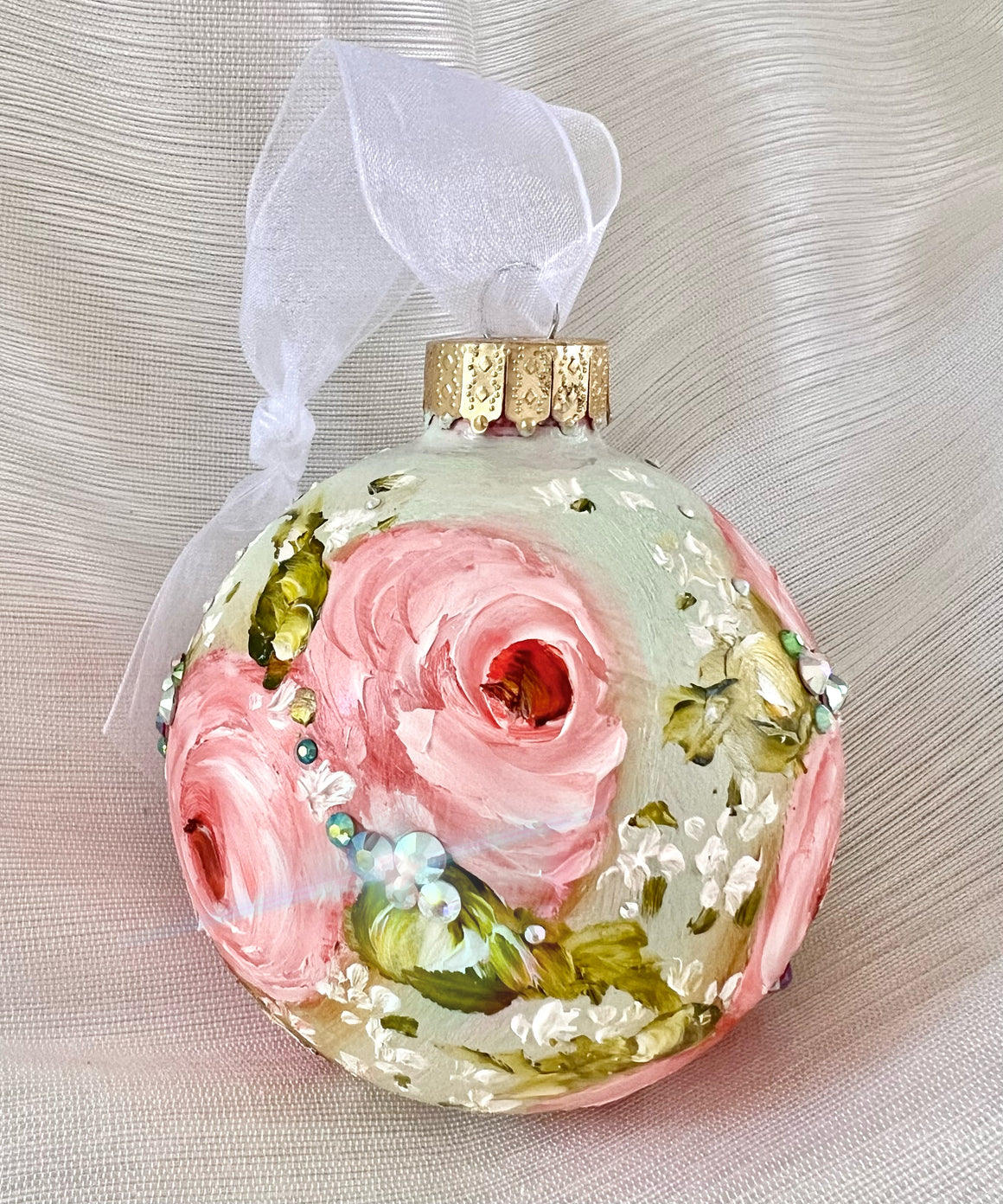 Mint Green with Pink Roses #7 Ornament 3"