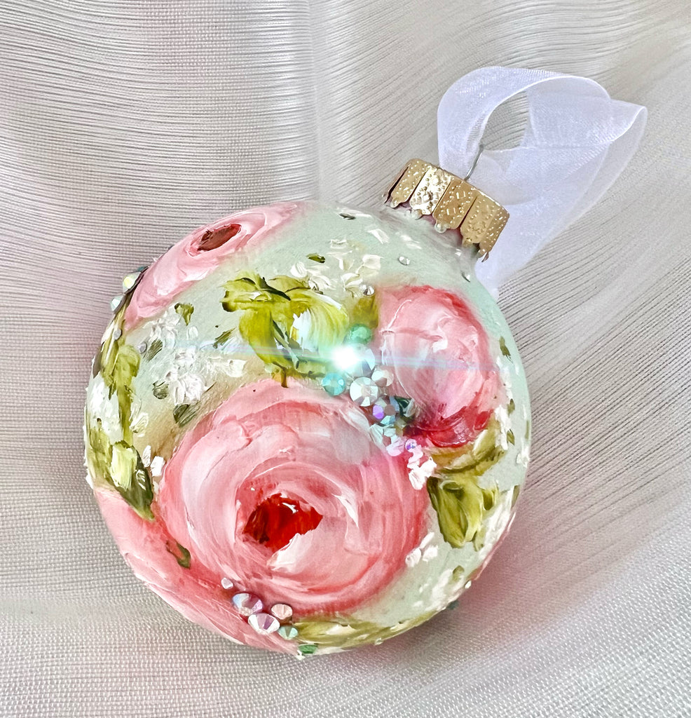 Mint Green with Pink Roses #7 Ornament 3"
