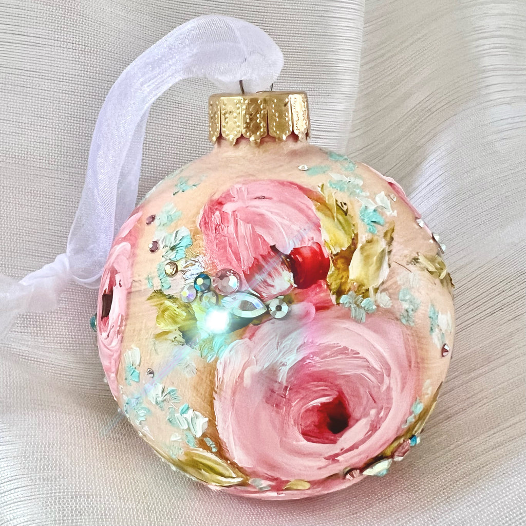Pale Yellow with Pink Roses #10 Ornament 3"