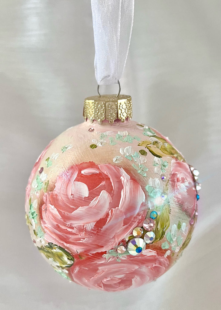 Pale Yellow with Pink Roses #11 Ornament 3"