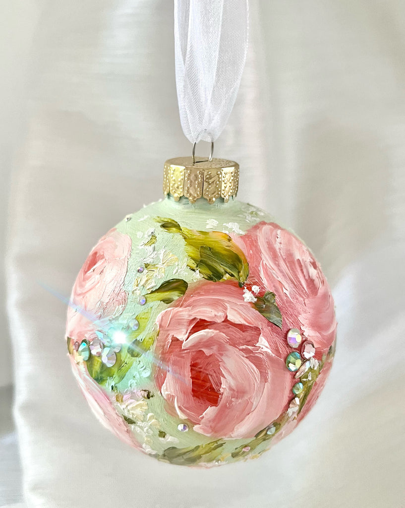 Mint Green with Pink Roses #9 Ornament 3"