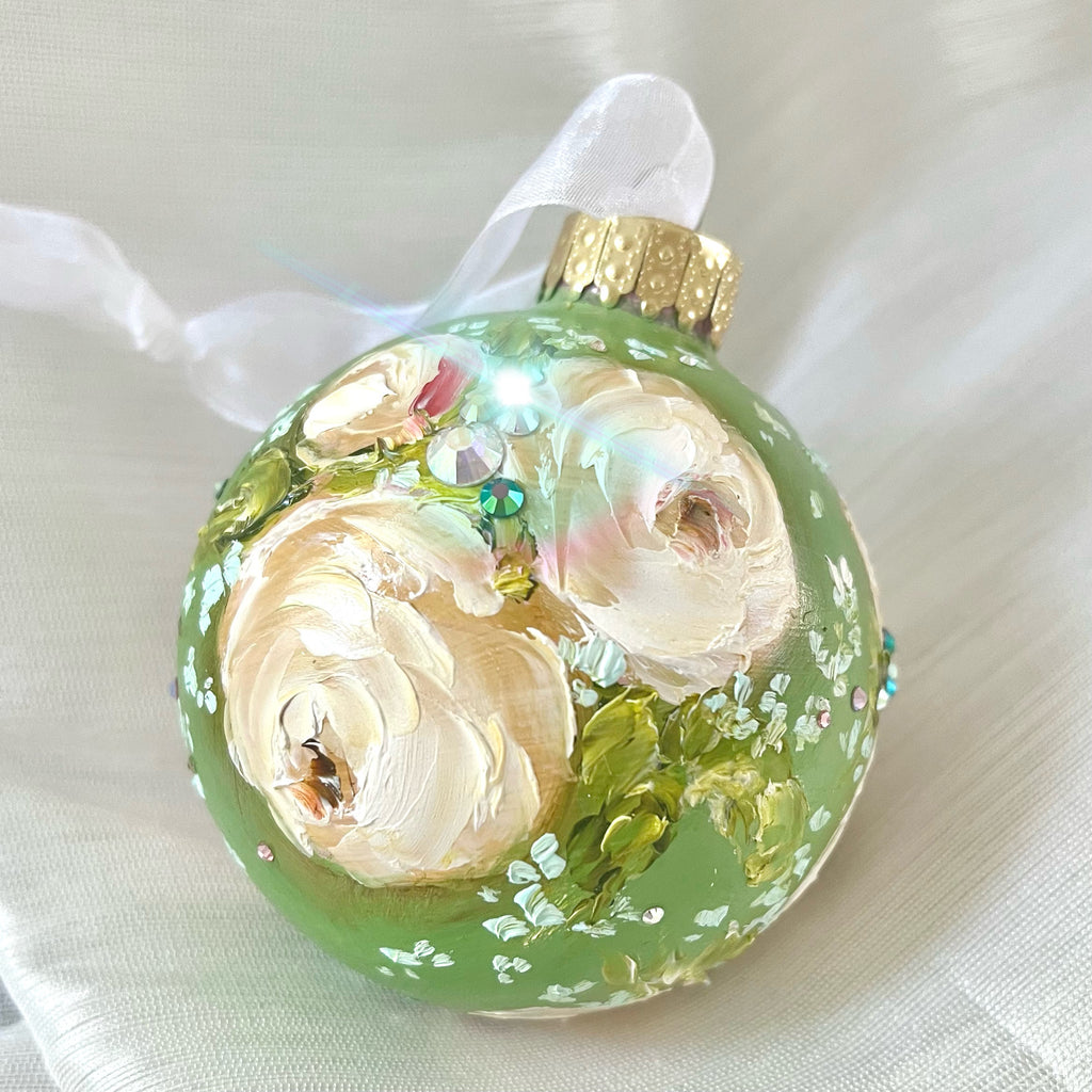 Green with Yellow Roses #13 Ornament 3"