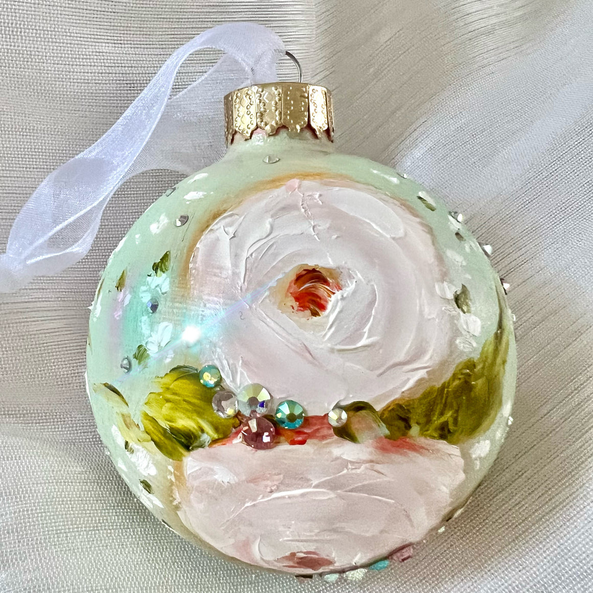Mint Green with Pink Roses #14 Ornament 3"