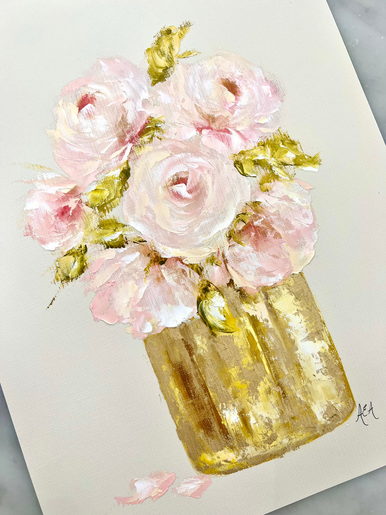 Roses in a Gold Jar 9x12"